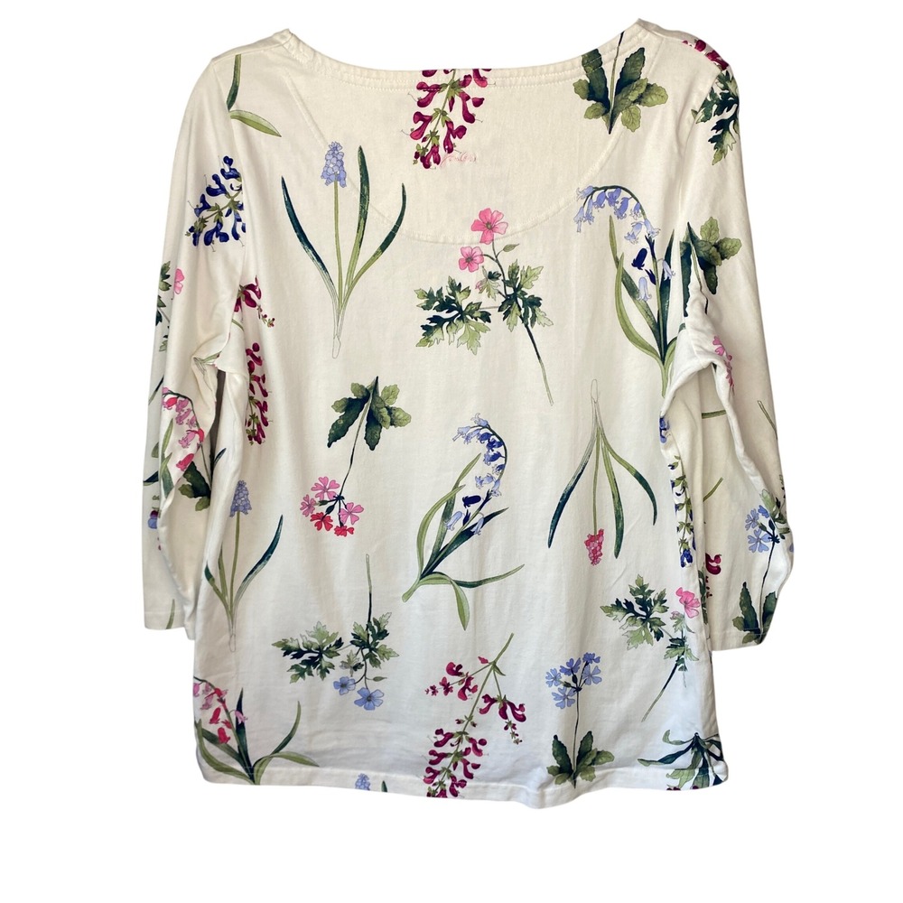 Joules Women White Floral Botanical Bluebell Cotton Top US 14 UK 18 3/4 Sleeve - Picture 2 of 12